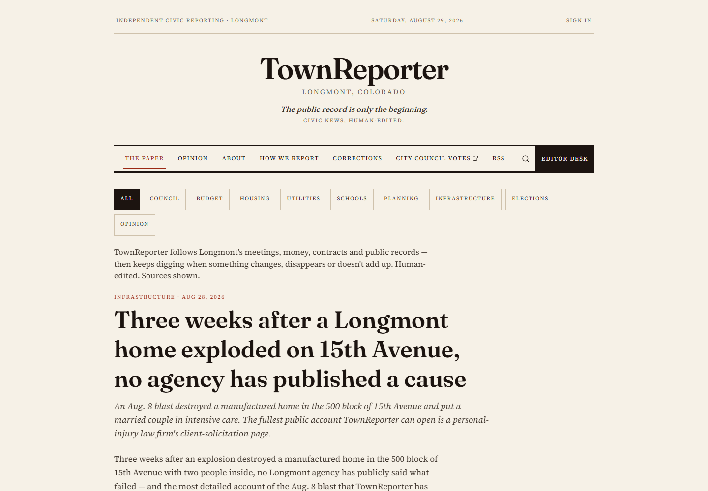 The TownReporter front page
